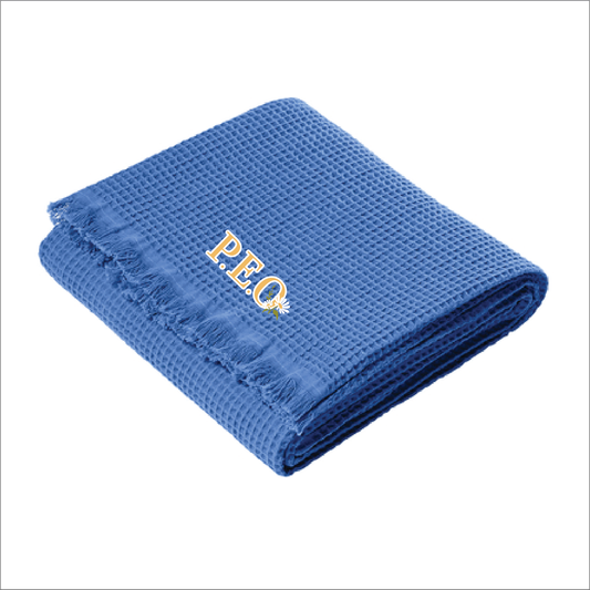 Embroidered Blue Waffle Blanket